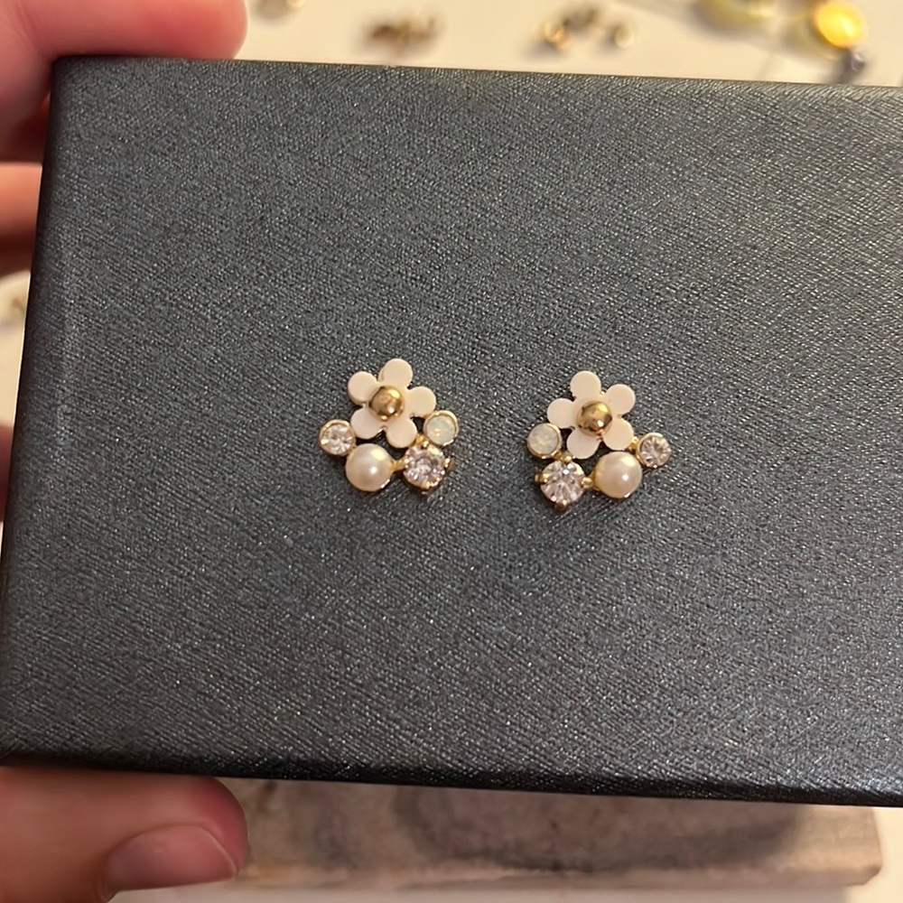pearl and diamond floral earrings